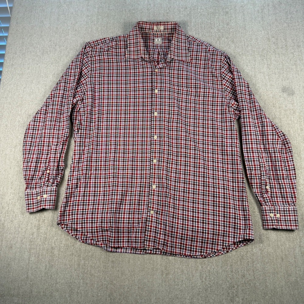 Peter Millar Button Down Shirt Mens XL Red Plaid Long Sleeve Cotton